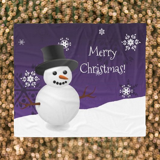 Paarse Snowman Winter Scene met kerstcadeau Fleece Deken