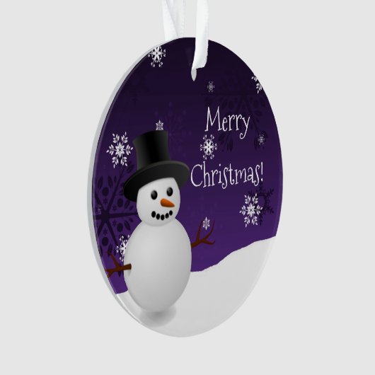 Paarse Snowman Winter Scene met kerstversiering Ornament (voorkant)