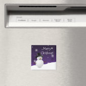 Paarse Snowman Winter Scenery Kerstmagneet Magneet (Insitu (Vaatwasser))