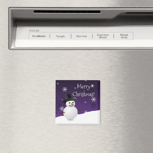 Paarse Snowman Winter Scenery Kerstmagneet Magneet (Insitu (Vaatwasser))