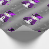 Paarse Snowmen met donkere zilveren kerst Cadeaupapier (Hoek)