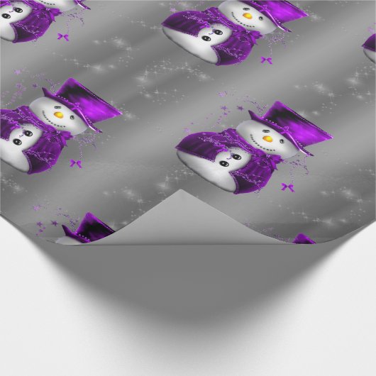 Paarse Snowmen met donkere zilveren kerst Cadeaupapier (Hoek)
