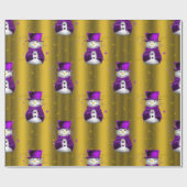 Paarse Snowmen met goudkerst Cadeaupapier (Vlak)
