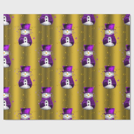 Paarse Snowmen met goudkerst Cadeaupapier (Vlak)