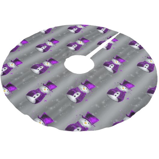 Paarse Snowmen op Dark Silver Kerstboom Rok (Gekanteld)