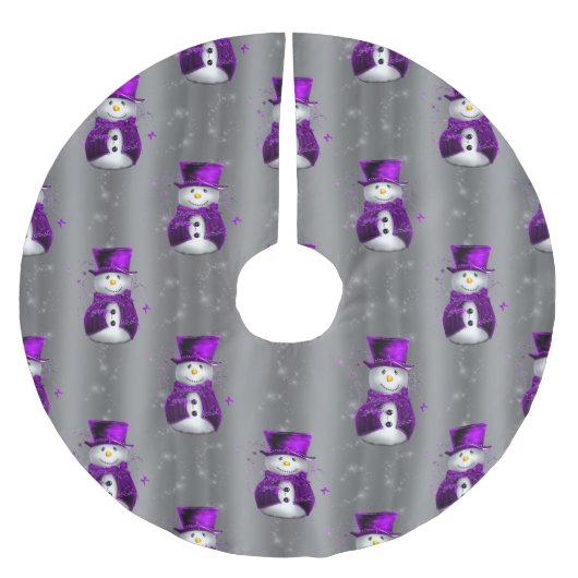 Paarse Snowmen op Dark Silver Kerstboom Rok (Voorkant)