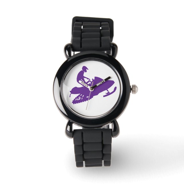 Paarse Snowmibiler Snowmobile Horloge (Voorkant)