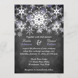Paarse Snowy Chalkboard Style Weddenschap Kaart