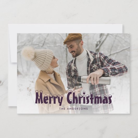 Paarse Snowy-fotografie met kerstkaarten Feestdagenkaart (Voorkant)