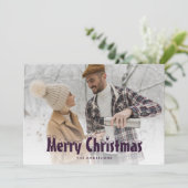 Paarse Snowy-fotografie met kerstkaarten Feestdagenkaart (Staand voorkant)