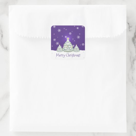 Paarse Snowy kerstboomSticker Vierkante Sticker (Tas)