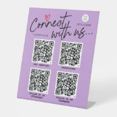 Paarse sociale media-netwerkQR-code Modern teken Reclamebord Met Voetstuk (Voorkant)