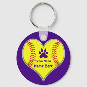 Paarse Softball Sleutelhanger met Big Cat PAW Logo