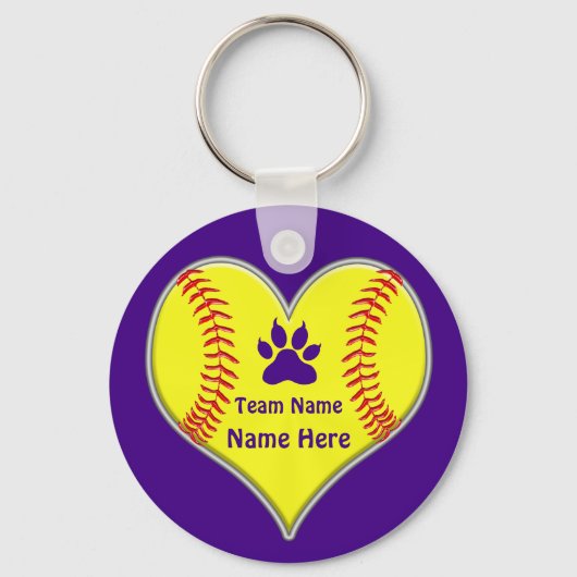 Paarse Softball Sleutelhanger met Big Cat PAW Logo (Voorkant)