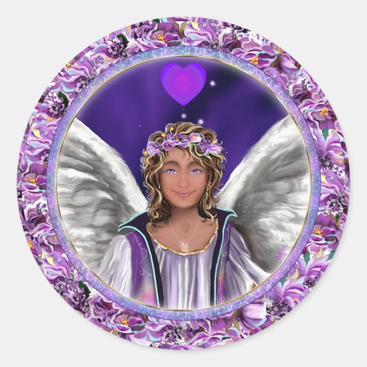 Paarse sol ronde sticker (Voorkant)