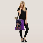 Paarse Sorority Black Art: Tote Bag (Op model)