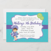 Paarse Spa Birthday Invitation, brunette Kaart (Voorkant)