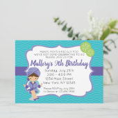 Paarse Spa Birthday Invitation, brunette Kaart (Staand voorkant)