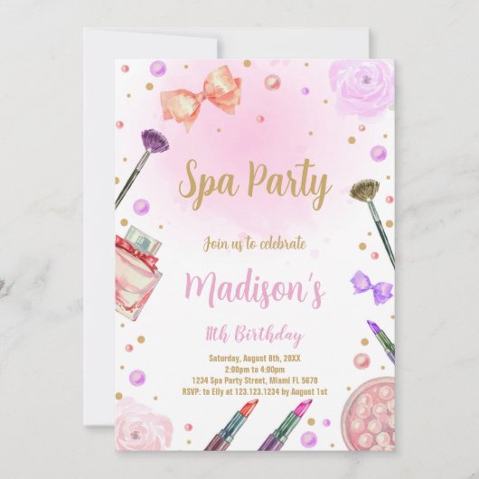 Paarse Spa Birthday Uitnodiging (Voorkant)