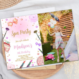 Paarse Spa Birthday Uitnodigingen met foto