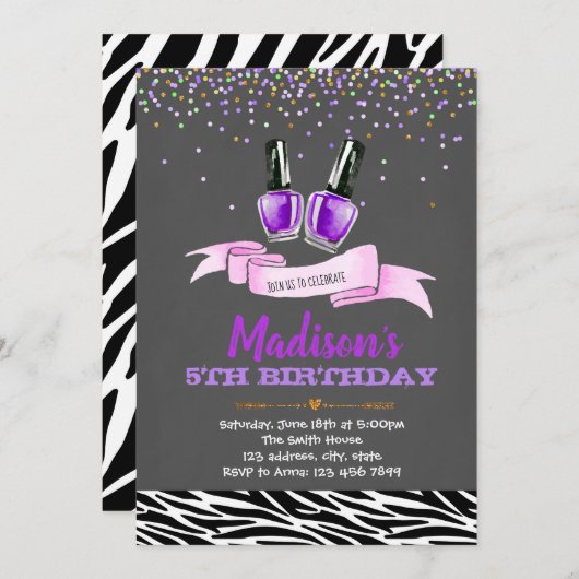 Paarse spa-verjaardagsuitnodiging kaart (Voorkant / Achterkant)