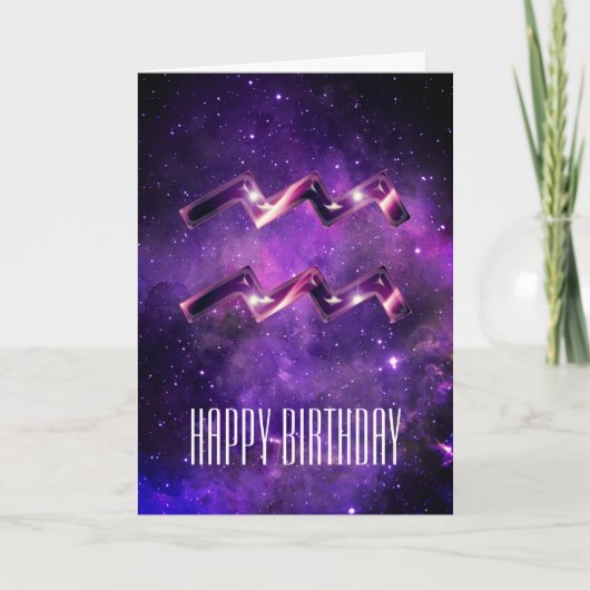 Paarse Space Aquarius Birthday Kaart (Voorkant)