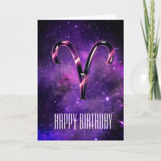 Paarse Space Aries Birthday Kaart (Voorkant)