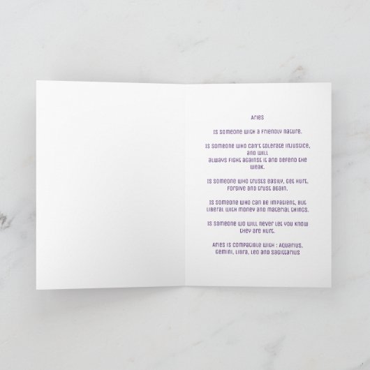 Paarse Space Aries Birthday Kaart (Binnen)