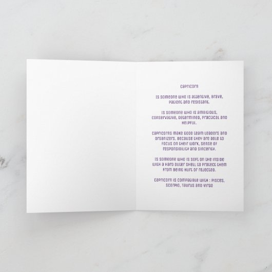 Paarse Space Capricorn Birthday Kaart (Binnen)