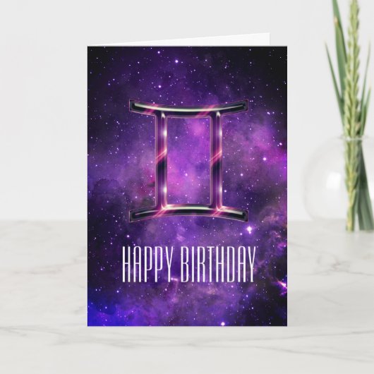 Paarse Space Gemini Birthday Kaart (Voorkant)