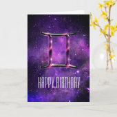 Paarse Space Gemini Birthday Kaart (Gele Bloem)
