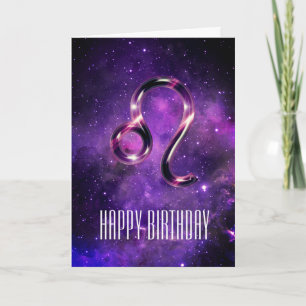 Paarse Space Leo Birthday Kaart