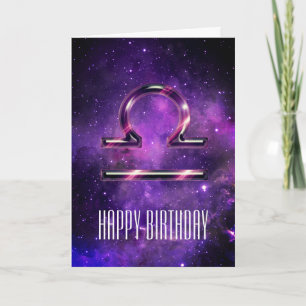 Paarse Space Libra Birthday Kaart
