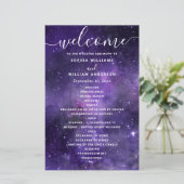 Paarse Space Night Stars Script bruiloft programma (Staand voorkant)