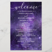 Paarse Space Night Stars Script bruiloft programma (Voorkant)