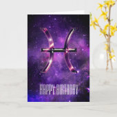 Paarse Space Pisces Birthday Kaart (Gele Bloem)