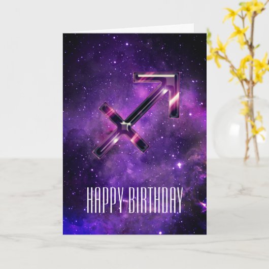 Paarse Space Sagittarius Birthday Kaart (Gele Bloem)