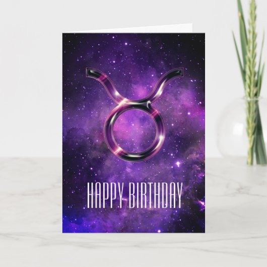 Paarse Space Taurus Birthday Kaart (Voorkant)