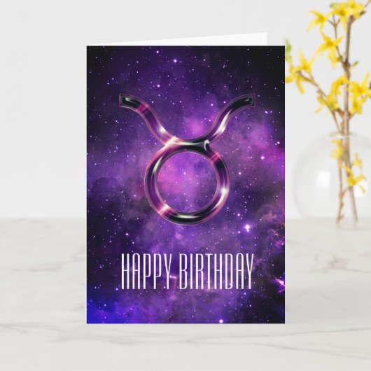Paarse Space Taurus Birthday Kaart (Gele Bloem)