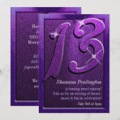 Paarse Sparkle 13th Birthday Party Kaart (Voorkant / Achterkant)