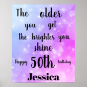 Paarse sparkle 50th Birthday Name Poster (Voorkant)
