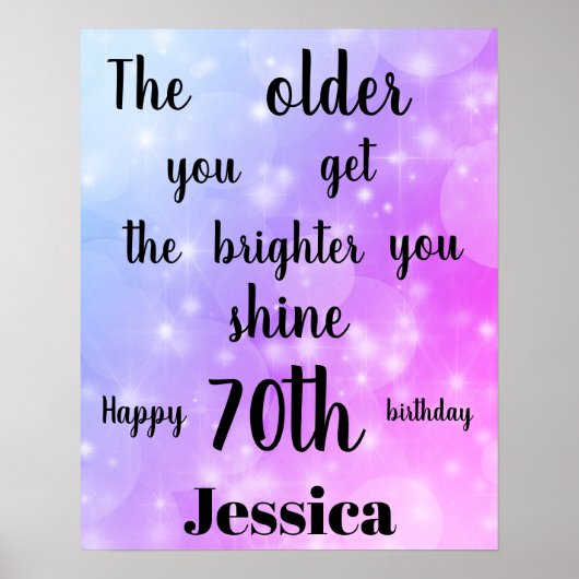  Paarse sparkle 70th Birthday Name Poster (Voorkant)