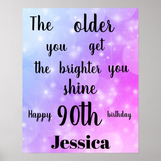  Paarse sparkle 90th Birthday Name Poster (Voorkant)