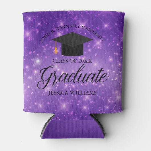 Paarse Sparkle Afstuderen Aangepaste GraduPartij Blikjeskoeler (Voorkant)