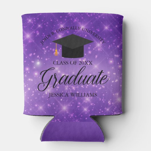 Paarse Sparkle Afstuderen Aangepaste GraduPartij Blikjeskoeler (Achterkant)