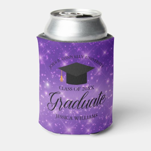 Paarse Sparkle Afstuderen Aangepaste GraduPartij Blikjeskoeler (Blikje Achterkant)