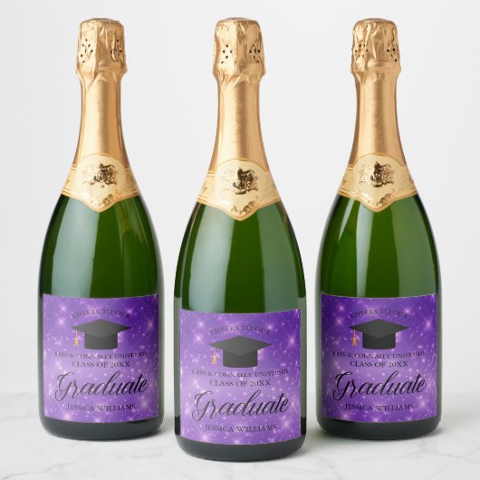 Paarse Sparkle Afstuderen Aangepaste GraduPartij Sparkling Wijnetiket (Flessen)