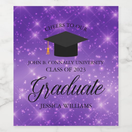 Paarse Sparkle Afstuderen Aangepaste GraduPartij Wijn Etiket (Enkel label)