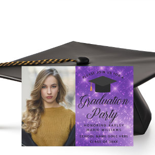 Paarse Sparkle Afstuderen Foto Graduation Party Kaart