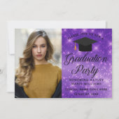 Paarse Sparkle Afstuderen Foto Graduation Party Kaart (Voorkant)
